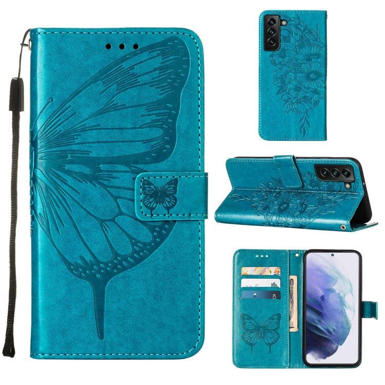 For Samsung Galaxy S22+ 5G Embossed Butterfly Leather Phone Case with Holder & Card Slot & Wallet & Lanyard