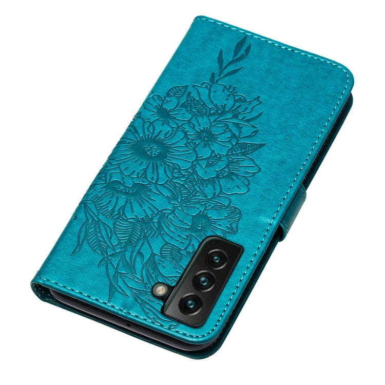 For Samsung Galaxy S22+ 5G Embossed Butterfly Leather Phone Case with Holder & Card Slot & Wallet & Lanyard