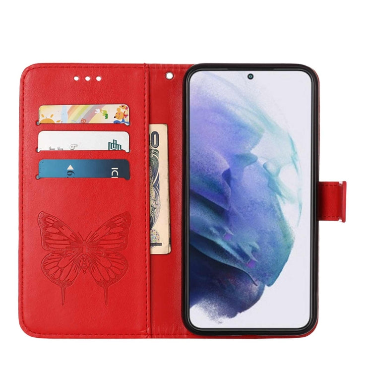 For Samsung Galaxy S22+ 5G Embossed Butterfly Leather Phone Case with Holder & Card Slot & Wallet & Lanyard
