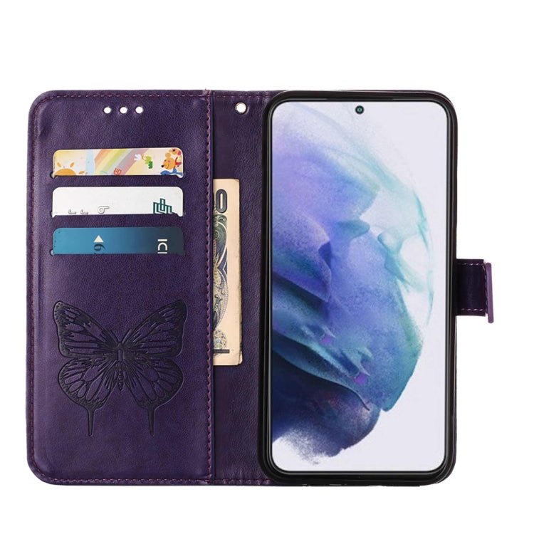 For Samsung Galaxy S22+ 5G Embossed Butterfly Leather Phone Case with Holder & Card Slot & Wallet & Lanyard