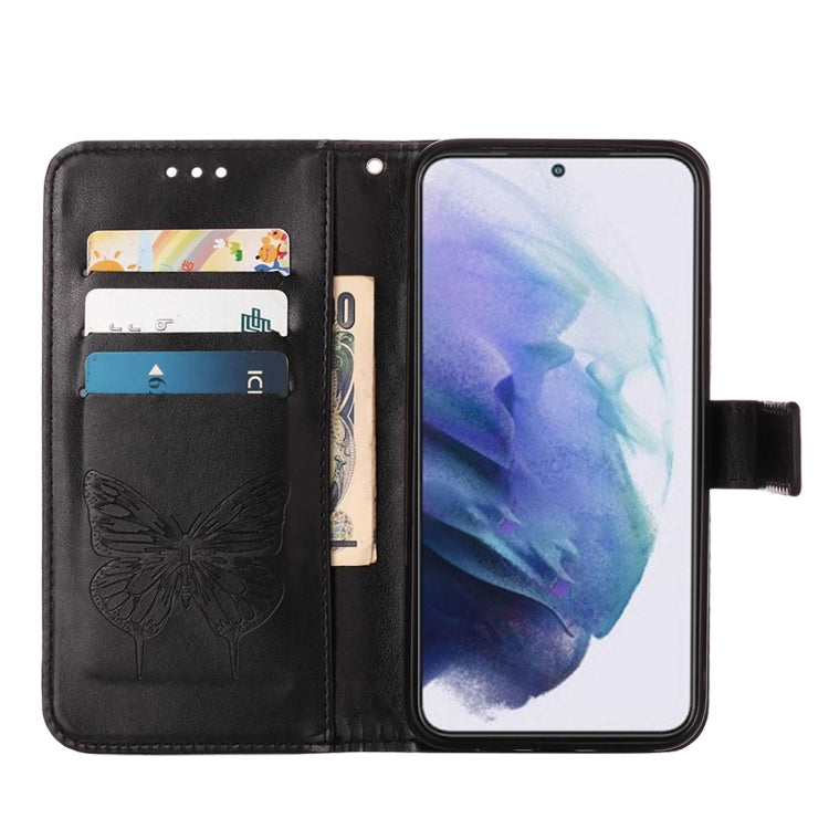 For Samsung Galaxy S22+ 5G Embossed Butterfly Leather Phone Case with Holder & Card Slot & Wallet & Lanyard