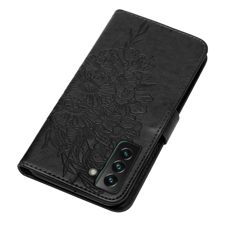 For Samsung Galaxy S22+ 5G Embossed Butterfly Leather Phone Case with Holder & Card Slot & Wallet & Lanyard