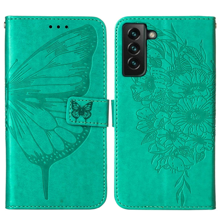 For Samsung Galaxy S22+ 5G Embossed Butterfly Leather Phone Case with Holder & Card Slot & Wallet & Lanyard