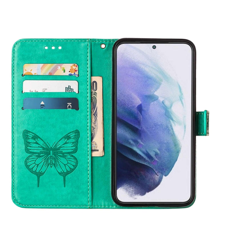 For Samsung Galaxy S22+ 5G Embossed Butterfly Leather Phone Case with Holder & Card Slot & Wallet & Lanyard