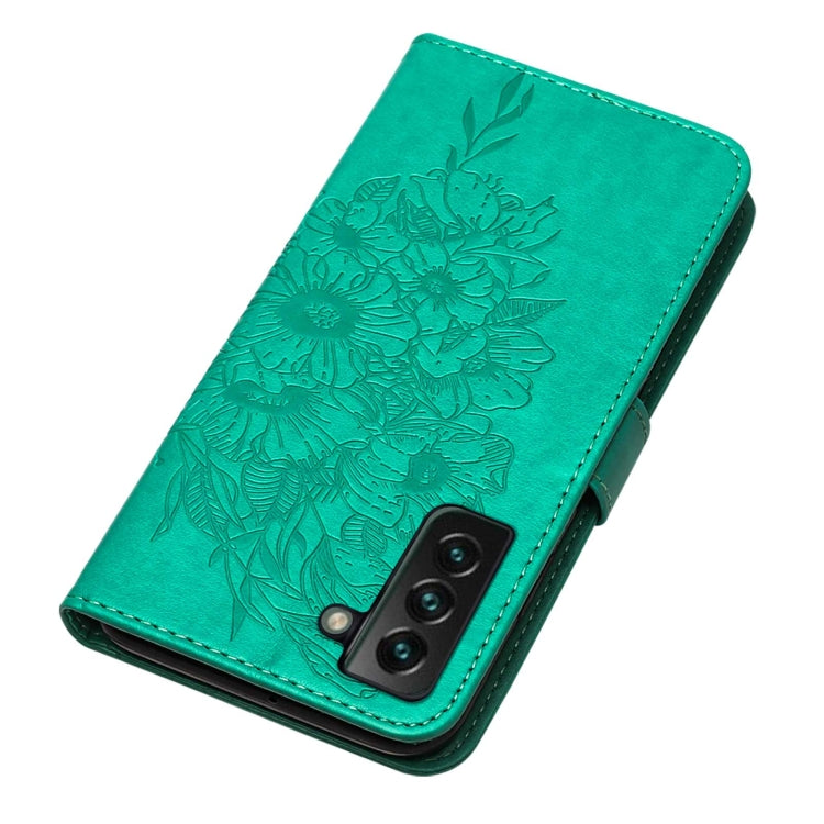 For Samsung Galaxy S22+ 5G Embossed Butterfly Leather Phone Case with Holder & Card Slot & Wallet & Lanyard