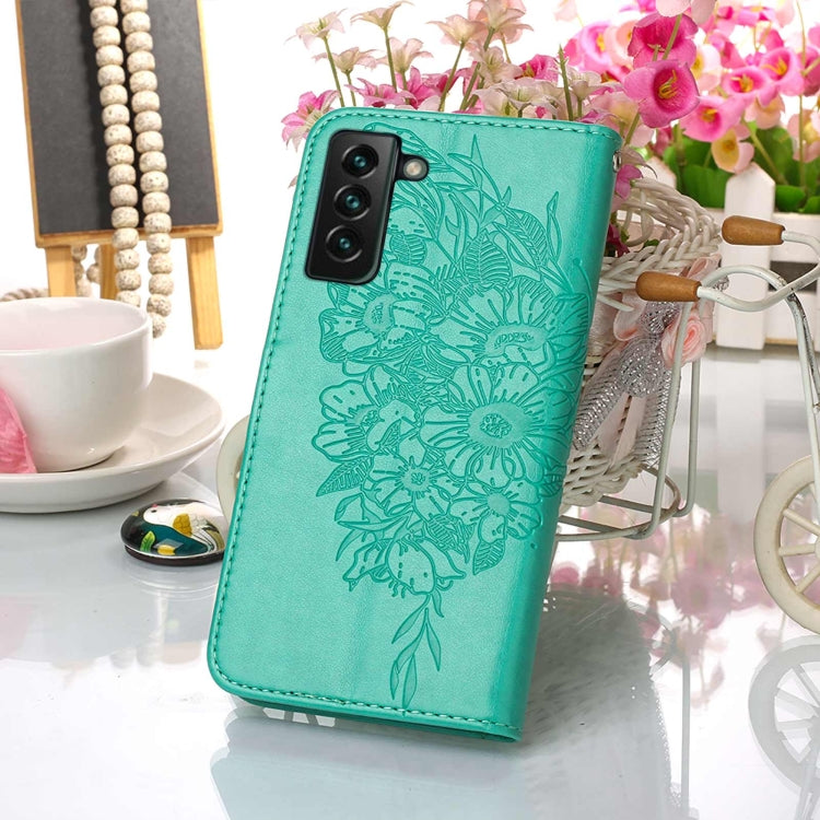 For Samsung Galaxy S22+ 5G Embossed Butterfly Leather Phone Case with Holder & Card Slot & Wallet & Lanyard