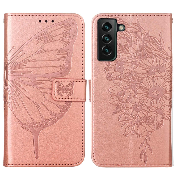 For Samsung Galaxy S22+ 5G Embossed Butterfly Leather Phone Case with Holder & Card Slot & Wallet & Lanyard