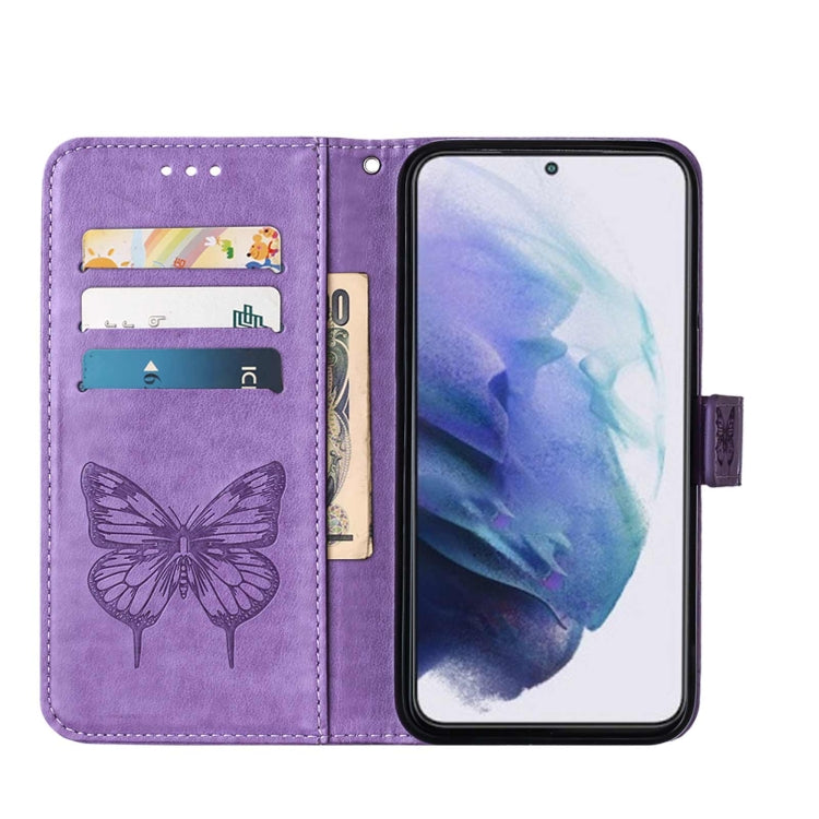 For Samsung Galaxy S22+ 5G Embossed Butterfly Leather Phone Case with Holder & Card Slot & Wallet & Lanyard