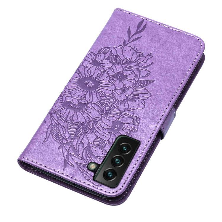 For Samsung Galaxy S22+ 5G Embossed Butterfly Leather Phone Case with Holder & Card Slot & Wallet & Lanyard