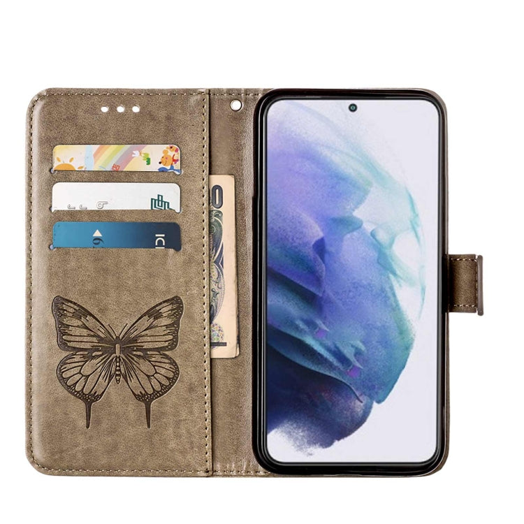 For Samsung Galaxy S22+ 5G Embossed Butterfly Leather Phone Case with Holder & Card Slot & Wallet & Lanyard