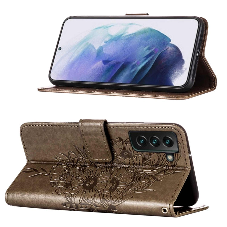 For Samsung Galaxy S22+ 5G Embossed Butterfly Leather Phone Case with Holder & Card Slot & Wallet & Lanyard