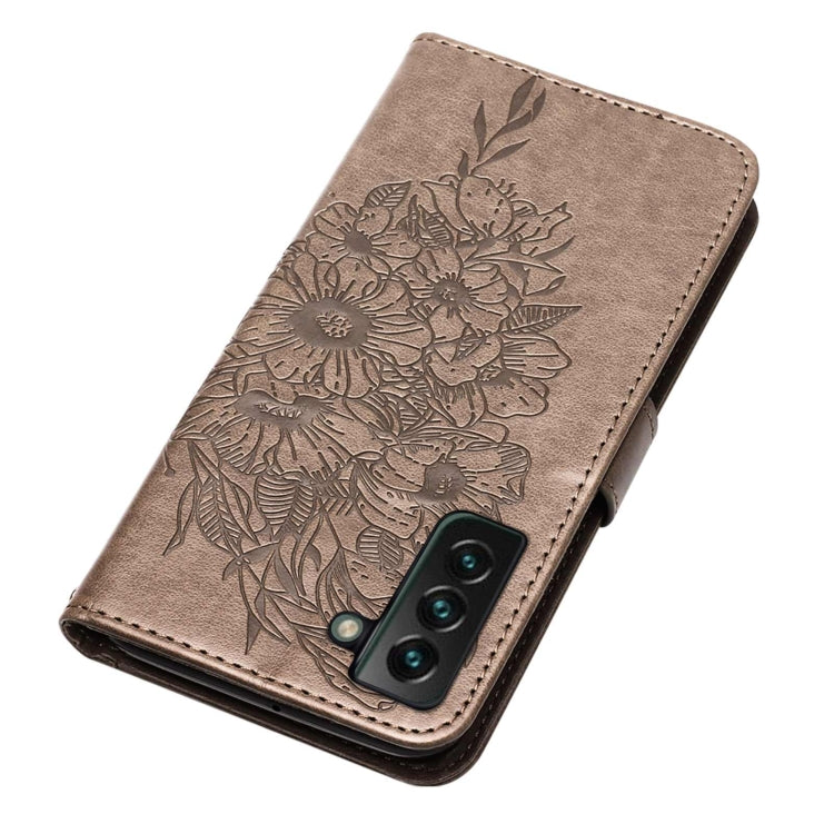 For Samsung Galaxy S22+ 5G Embossed Butterfly Leather Phone Case with Holder & Card Slot & Wallet & Lanyard
