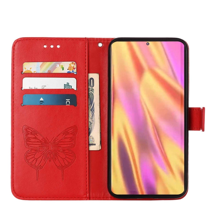 For Samsung Galaxy S22 Ultra 5G Embossed Butterfly Leather Phone Case with Holder & Card Slot & Wallet & Lanyard