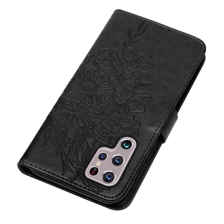 For Samsung Galaxy S22 Ultra 5G Embossed Butterfly Leather Phone Case with Holder & Card Slot & Wallet & Lanyard