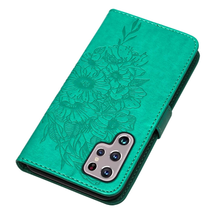 For Samsung Galaxy S22 Ultra 5G Embossed Butterfly Leather Phone Case with Holder & Card Slot & Wallet & Lanyard