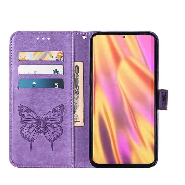 For Samsung Galaxy S22 Ultra 5G Embossed Butterfly Leather Phone Case with Holder & Card Slot & Wallet & Lanyard