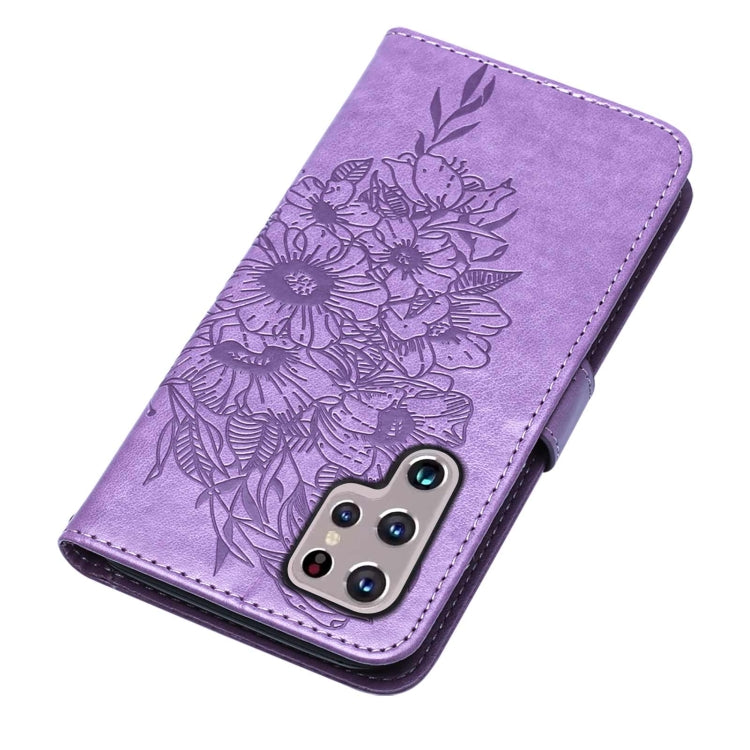 For Samsung Galaxy S22 Ultra 5G Embossed Butterfly Leather Phone Case with Holder & Card Slot & Wallet & Lanyard