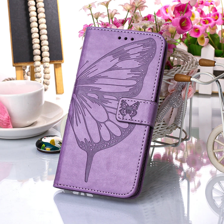 For Samsung Galaxy S22 Ultra 5G Embossed Butterfly Leather Phone Case with Holder & Card Slot & Wallet & Lanyard