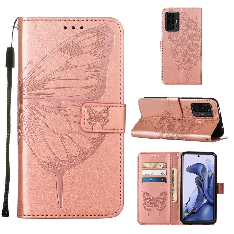 For Xiaomi Mi 11T 5G / 11T Pro 5G Embossed Butterfly Leather Phone Case with Holder & Card Slot & Wallet & Lanyard