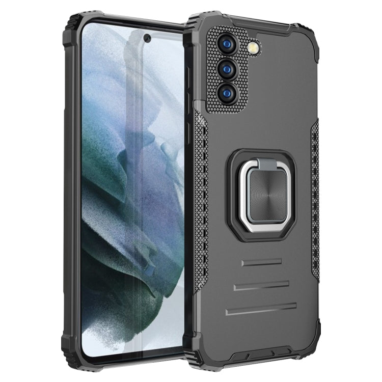 For Samsung Galaxy S21 FE Fierce Warrior Series Armor Aluminum Alloy + TPU Phone Case with Ring Holder