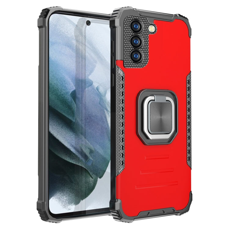 For Samsung Galaxy S21 FE Fierce Warrior Series Armor Aluminum Alloy + TPU Phone Case with Ring Holder