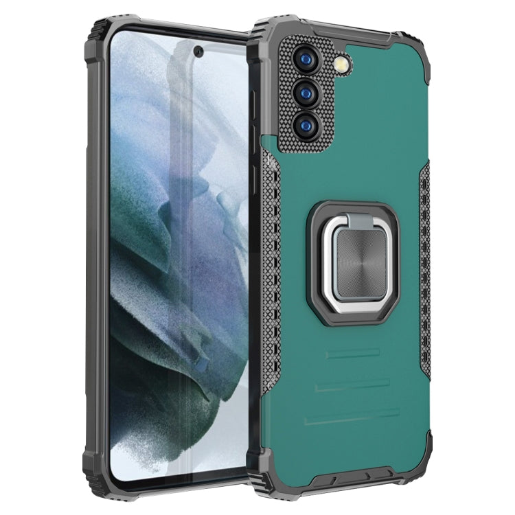 For Samsung Galaxy S21 FE Fierce Warrior Series Armor Aluminum Alloy + TPU Phone Case with Ring Holder