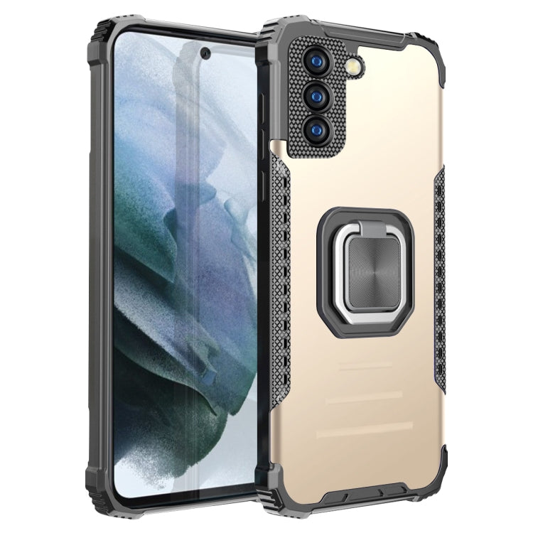 For Samsung Galaxy S21 FE Fierce Warrior Series Armor Aluminum Alloy + TPU Phone Case with Ring Holder