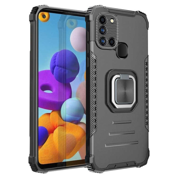 For Samsung Galaxy A21s Fierce Warrior Series Armor Aluminum Alloy + TPU Phone Case with Ring Holder