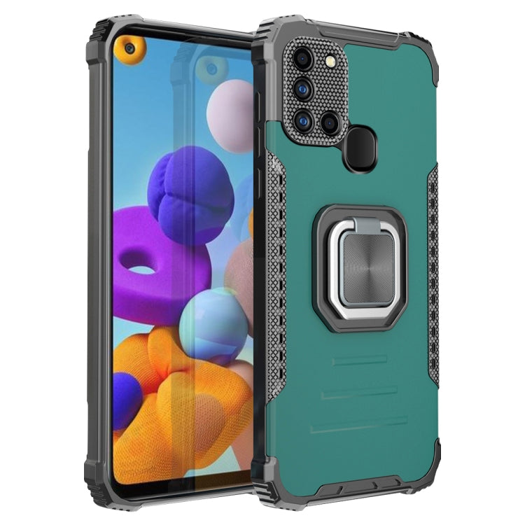 For Samsung Galaxy A21s Fierce Warrior Series Armor Aluminum Alloy + TPU Phone Case with Ring Holder