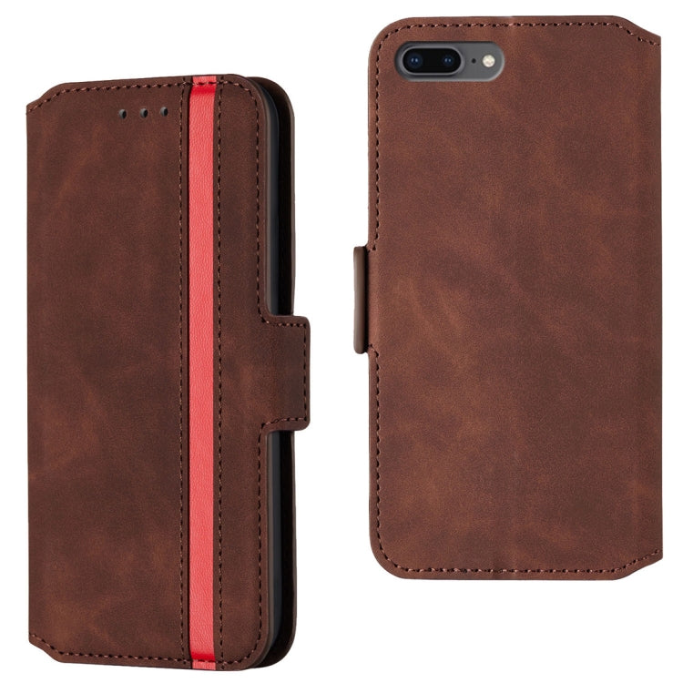 For iPhone 8 Plus & 7 Plus Retro Frosted Oil Side Horizontal Flip Case with Holder & Card Slots