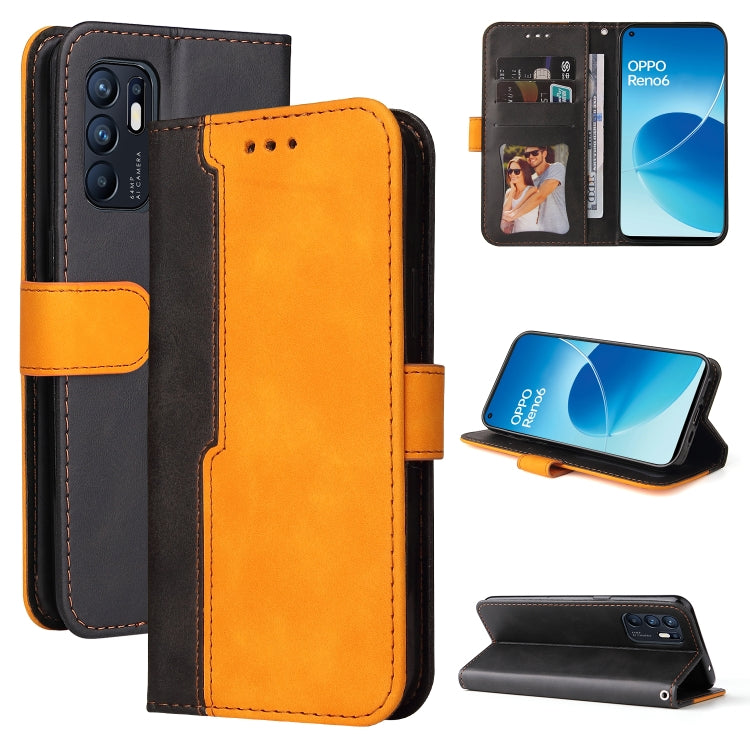 For OPPO Reno6 4G Business Stitching-Color Horizontal Flip PU Leather Phone Case