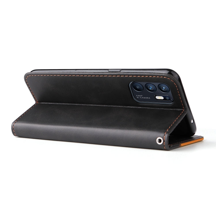 For OPPO Reno6 4G Business Stitching-Color Horizontal Flip PU Leather Phone Case