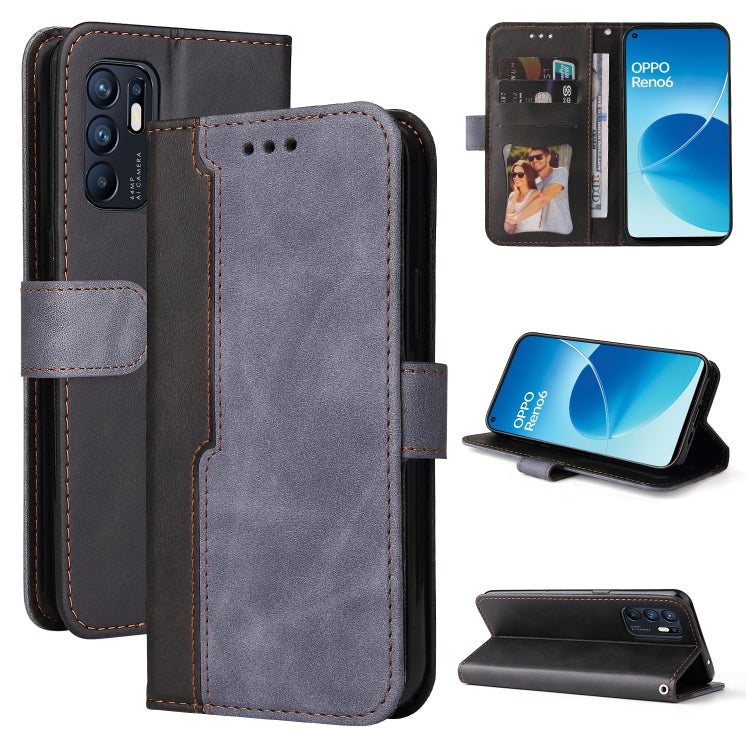 For OPPO Reno6 4G Business Stitching-Color Horizontal Flip PU Leather Phone Case