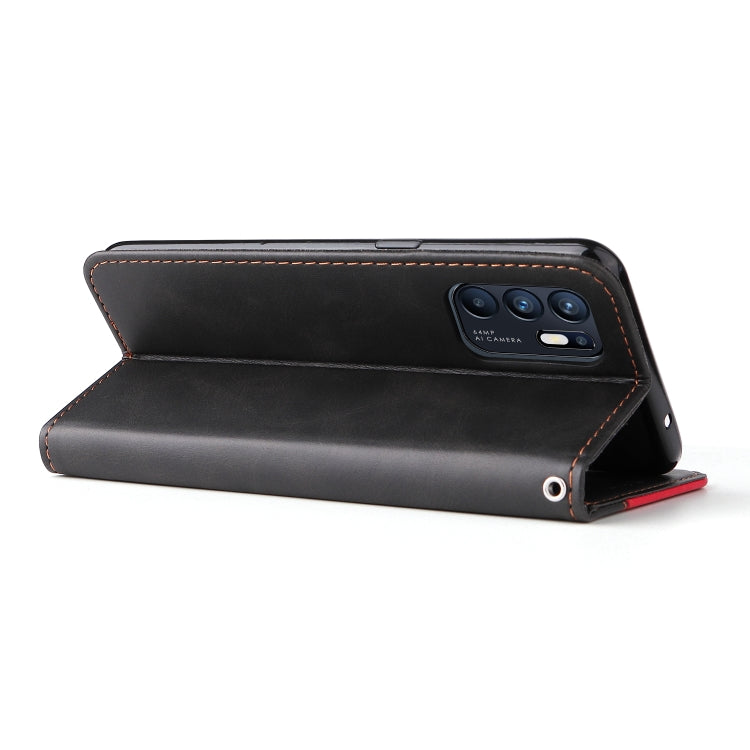 For OPPO Reno6 4G Business Stitching-Color Horizontal Flip PU Leather Phone Case