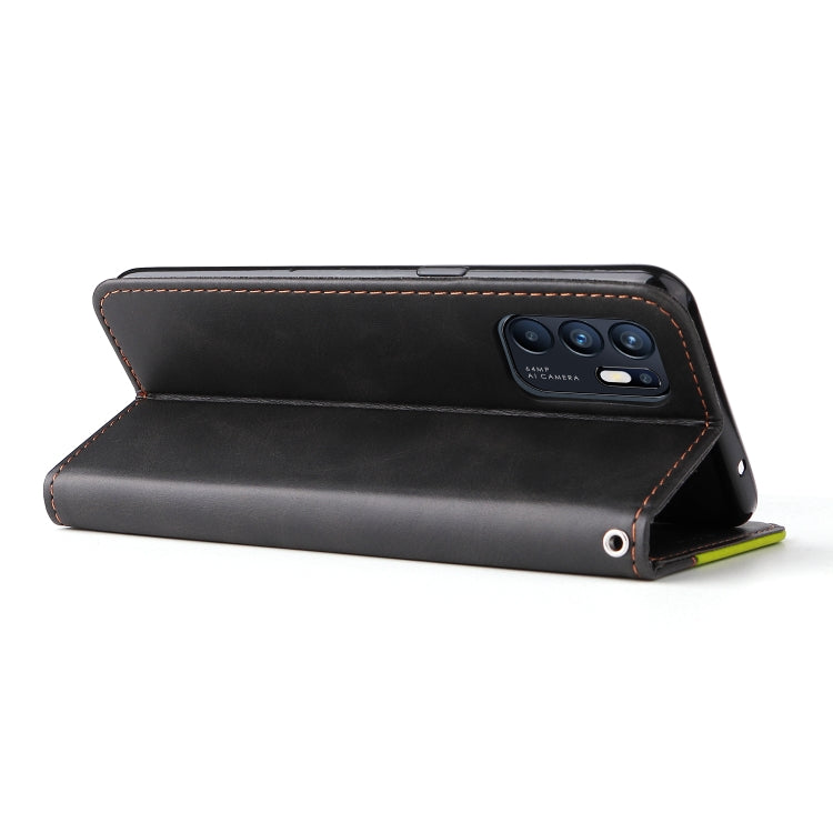 For OPPO Reno6 4G Business Stitching-Color Horizontal Flip PU Leather Phone Case