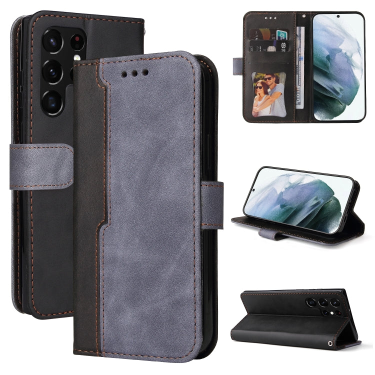 For Samsung Galaxy S22 UItra 5G Business Stitching-Color Horizontal Flip PU Leather Phone Case