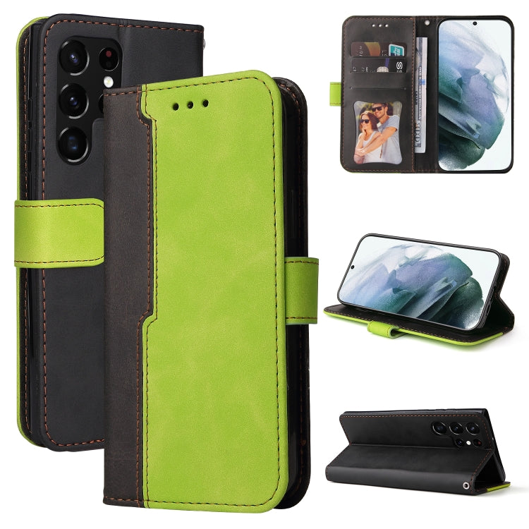 For Samsung Galaxy S22 UItra 5G Business Stitching-Color Horizontal Flip PU Leather Phone Case