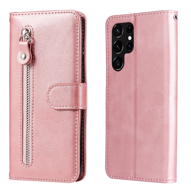 For Samsung Galaxy S22 Ultra 5G Calf Texture Zipper Horizontal Flip Leather Phone Case