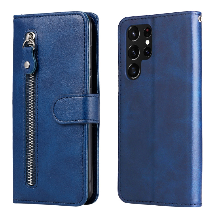 For Samsung Galaxy S22 Ultra 5G Calf Texture Zipper Horizontal Flip Leather Phone Case
