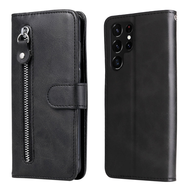 For Samsung Galaxy S22 Ultra 5G Calf Texture Zipper Horizontal Flip Leather Phone Case