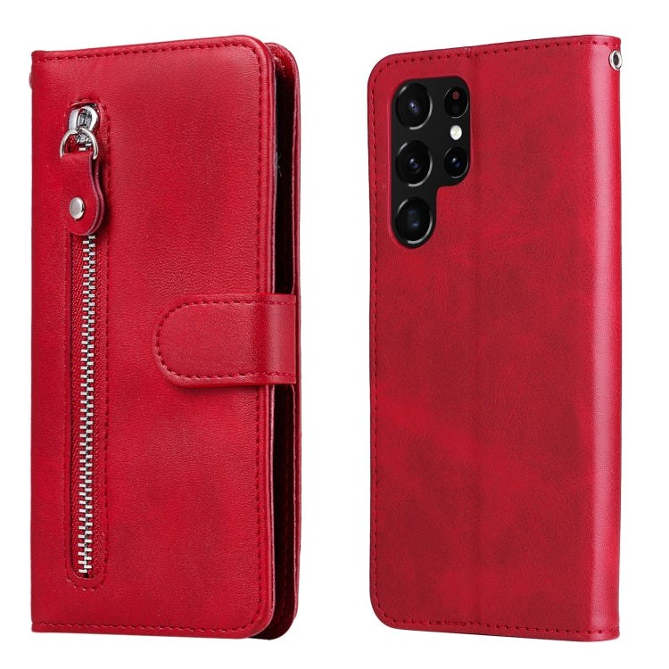 For Samsung Galaxy S22 Ultra 5G Calf Texture Zipper Horizontal Flip Leather Phone Case