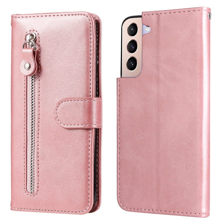 For Samsung Galaxy S22 5G Calf Texture Zipper Horizontal Flip Leather Phone Case