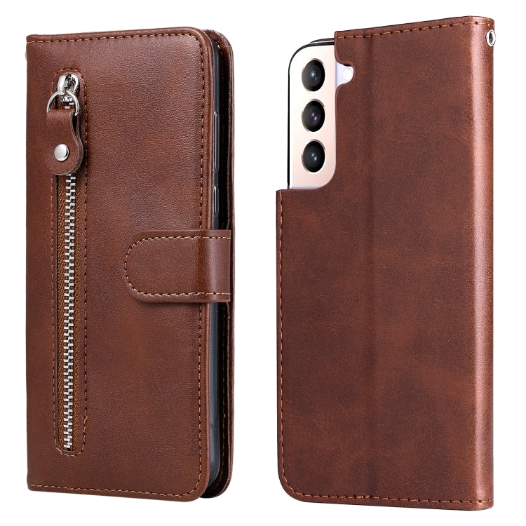For Samsung Galaxy S22+ 5G Calf Texture Zipper Horizontal Flip Leather Phone Case