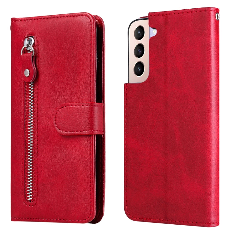 For Samsung Galaxy S22+ 5G Calf Texture Zipper Horizontal Flip Leather Phone Case