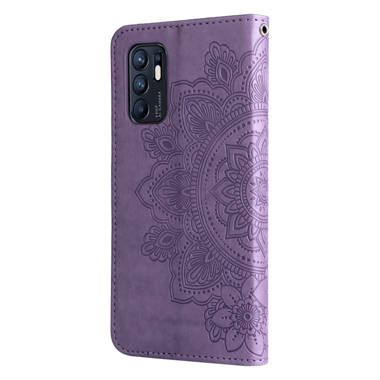 For OPPO Reno6 4G 7-petal Flowers Embossed Flip Leather Phone Case with Holder & Card Slots