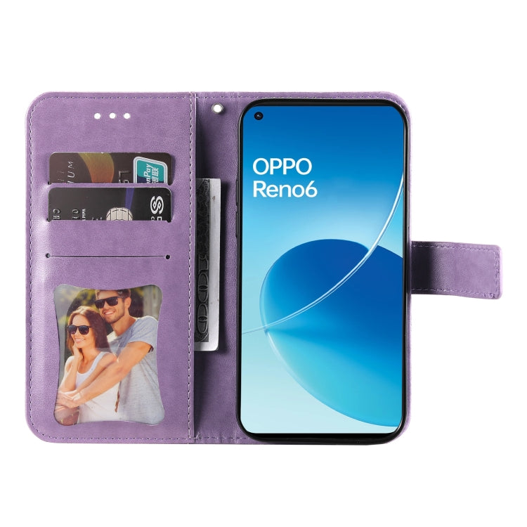 For OPPO Reno6 4G 7-petal Flowers Embossed Flip Leather Phone Case with Holder & Card Slots