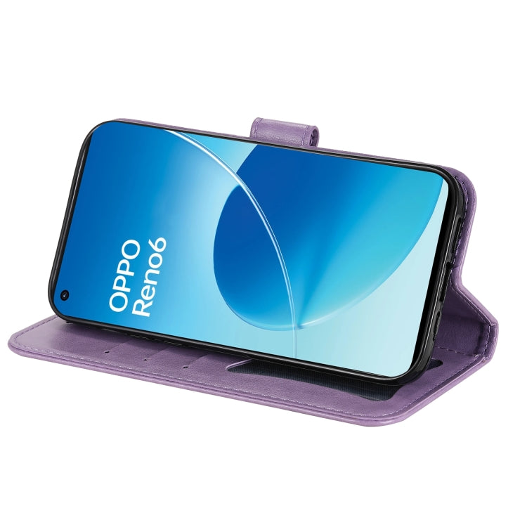 For OPPO Reno6 4G 7-petal Flowers Embossed Flip Leather Phone Case with Holder & Card Slots