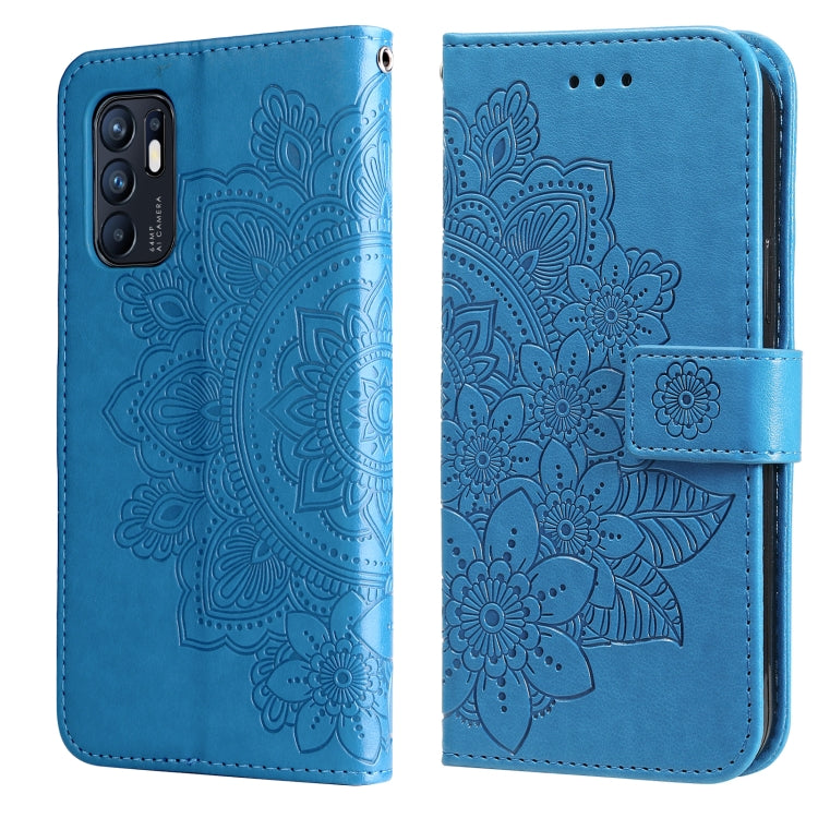 For OPPO Reno6 4G 7-petal Flowers Embossed Flip Leather Phone Case with Holder & Card Slots