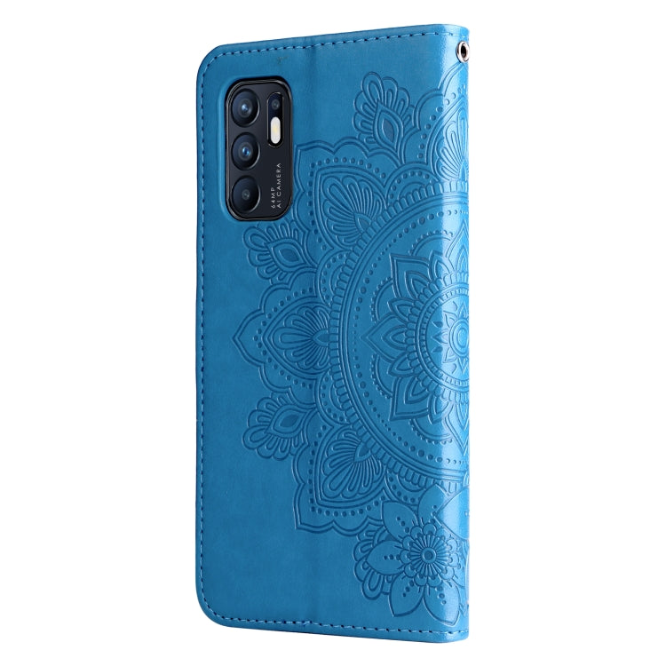 For OPPO Reno6 4G 7-petal Flowers Embossed Flip Leather Phone Case with Holder & Card Slots
