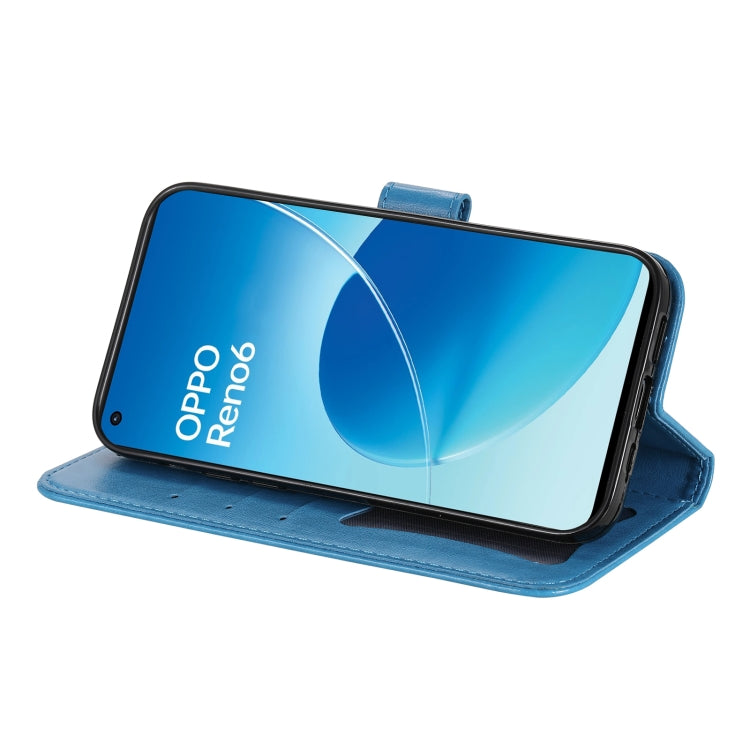 For OPPO Reno6 4G 7-petal Flowers Embossed Flip Leather Phone Case with Holder & Card Slots